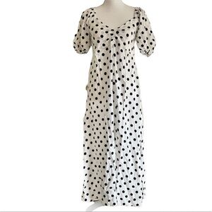 Faithfull the Brand Charlize Midi Dress Polka Dot Black White Medium MSRP $239